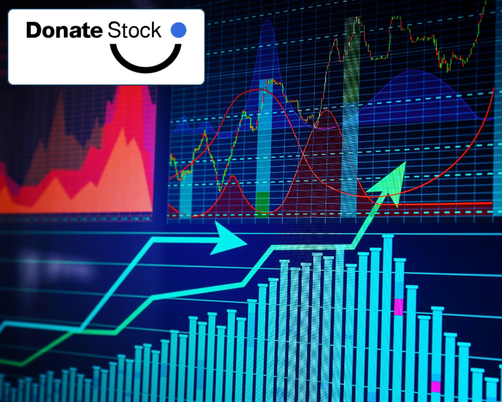 Donate Stock Image Donate Stock logo in front of stock market graphic